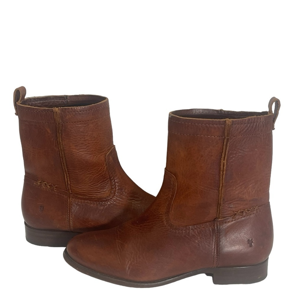 Frye Cara Short Women's Cognac Brown Leather Ankle Boot Pull On Size 8 B - Picture 8 of 14